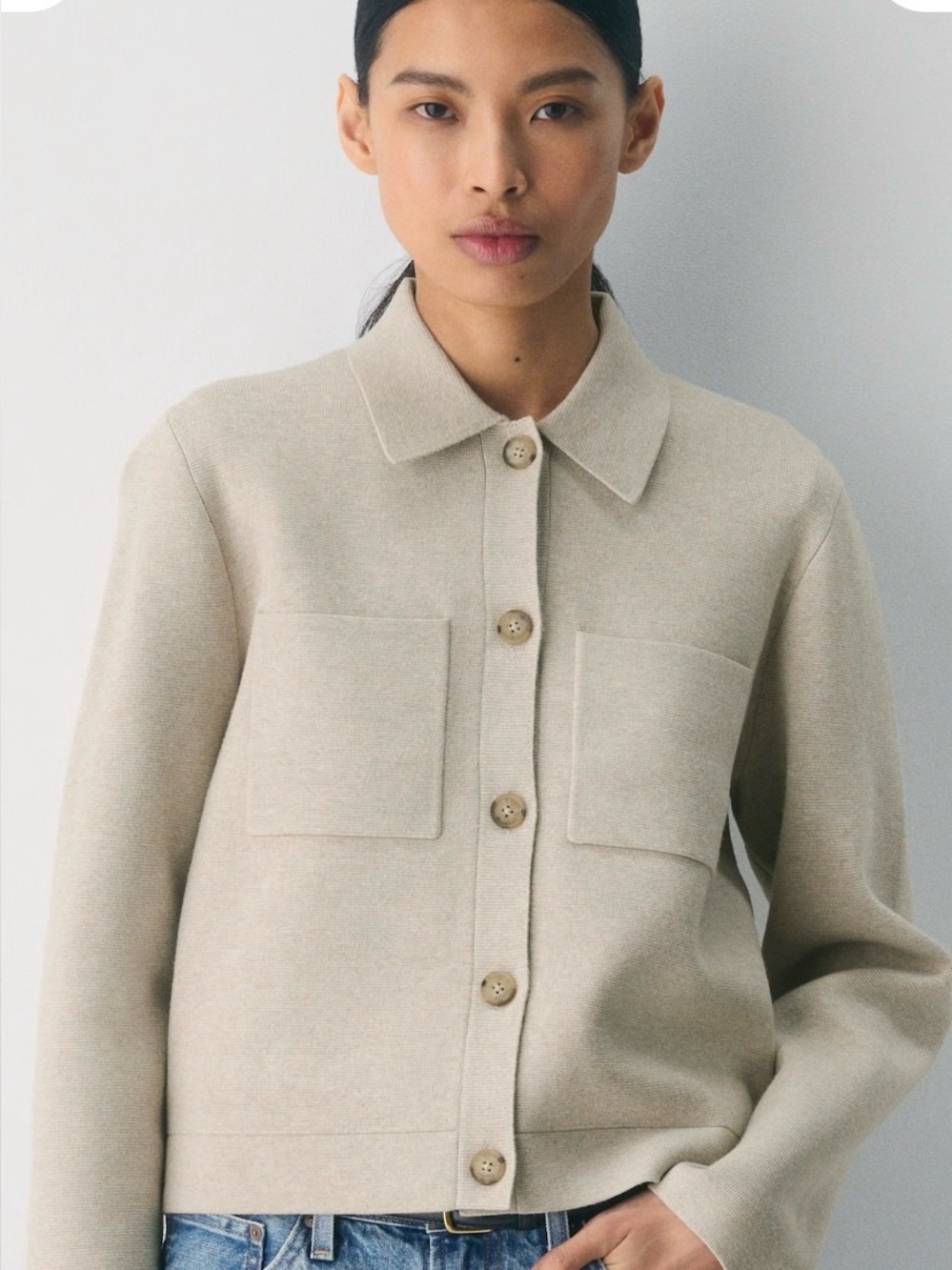 Aritzia Wonder Yarn Heather Ecru  Button-Up Cardigan